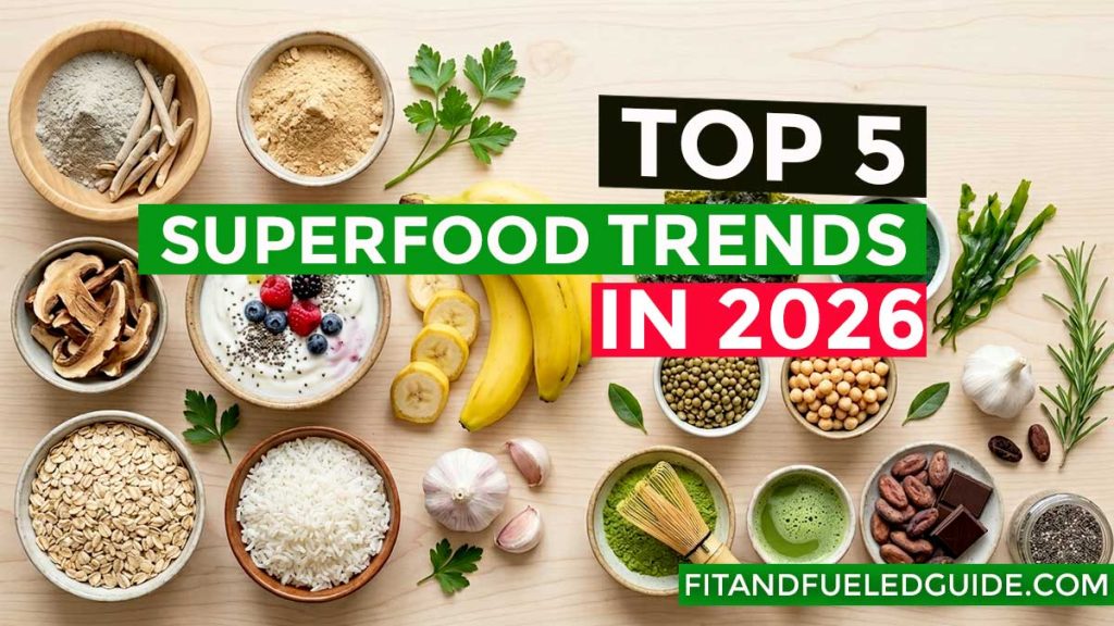Top superfood trends 2026 healthy foods flat lay